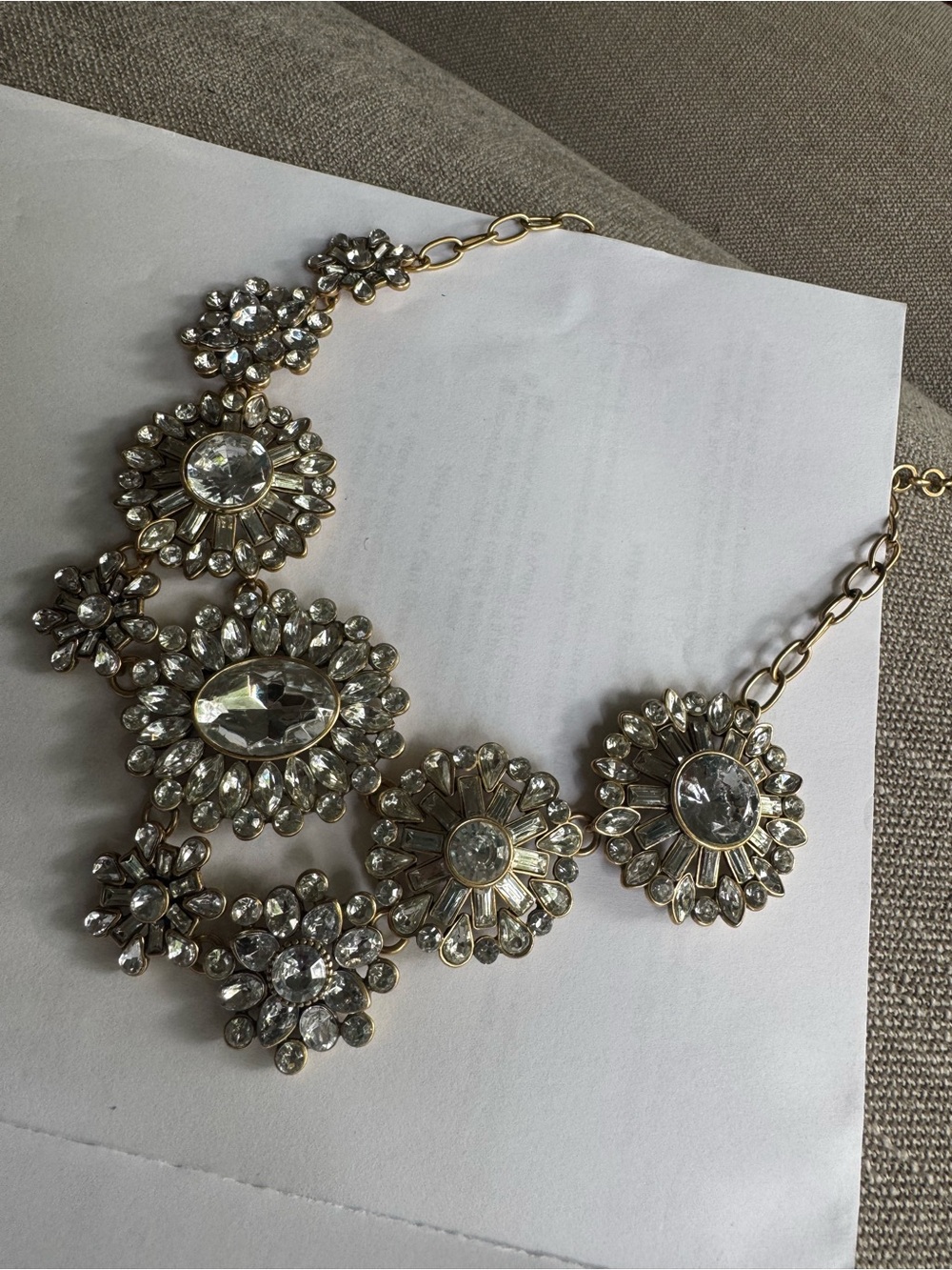 J.Crew Gold Tone Clear Crystal Floral Statement Necklace